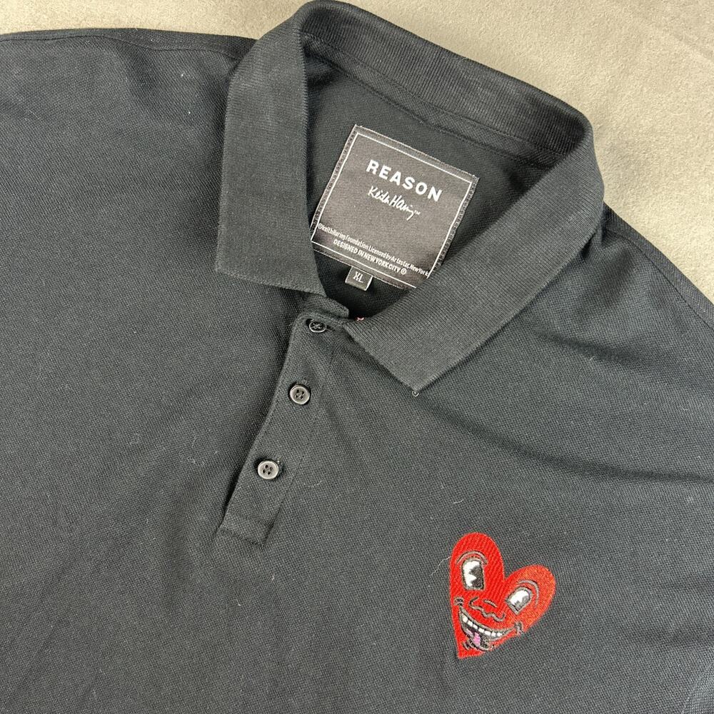 Keith Haring Men's X Reason Black Short Sleeve Collared Polo Shirt Size XL